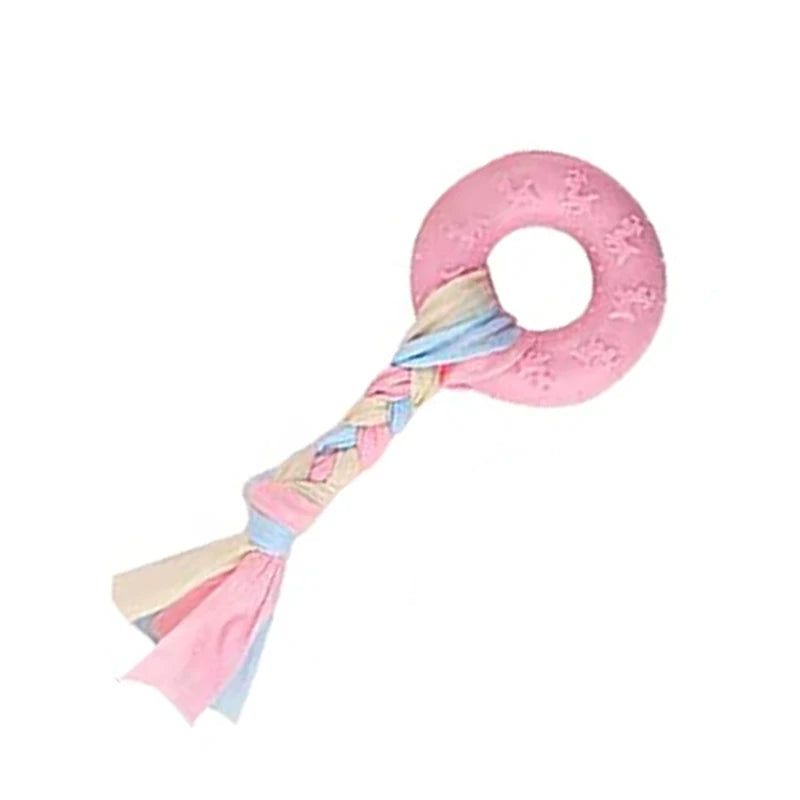 Soft Dog Chew Toys Pink Rubber Bone Toy Durable Molars Training Ball Toy Pet