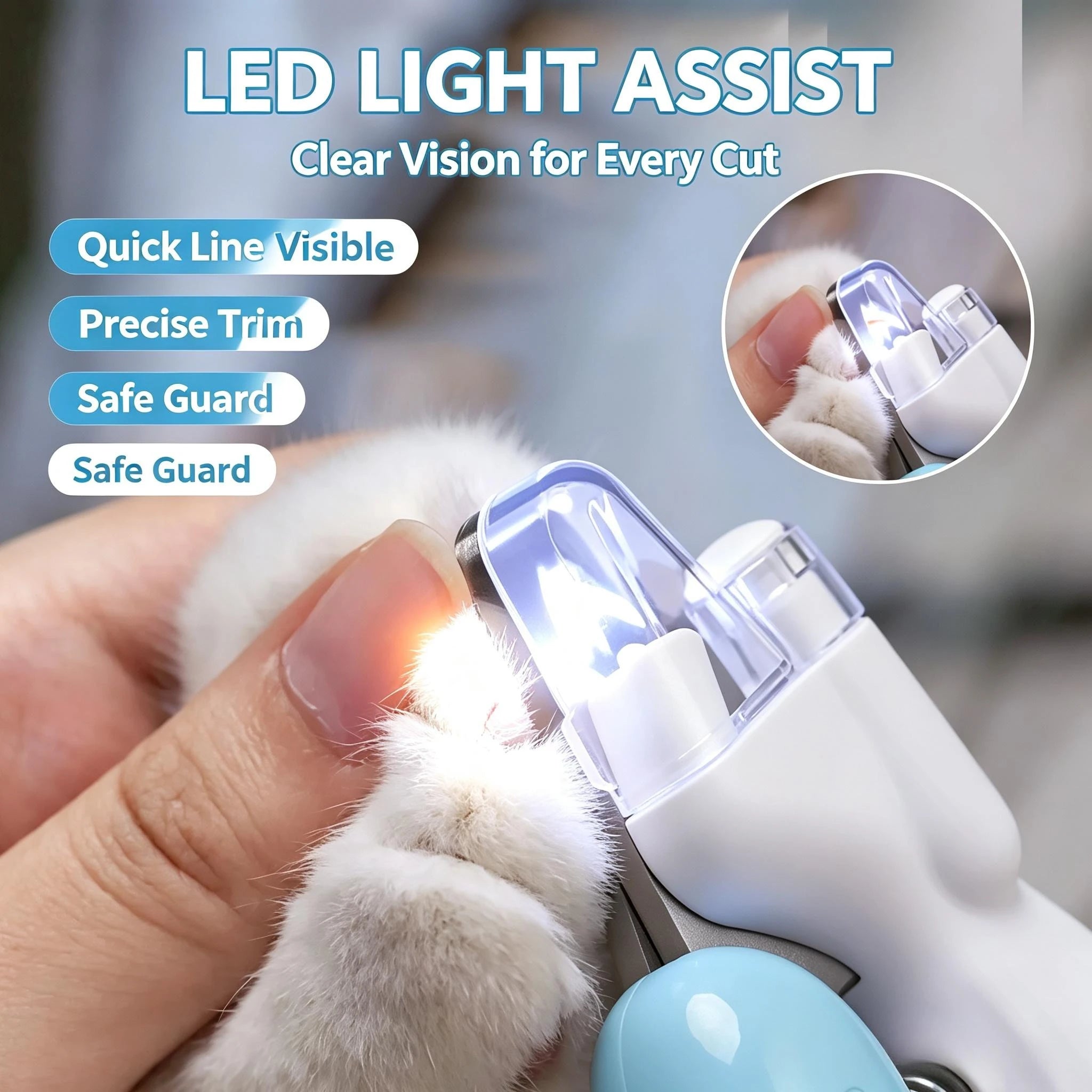 Pet Nail Clippers With Led Light Stainless Steel Pet Nail Trimmer Safe Paw Grooming