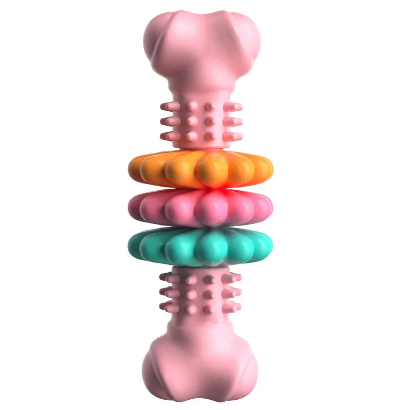 Indestructible Dog Chew Toys for Teething Puppies Squeaky Rubber Bone Bite